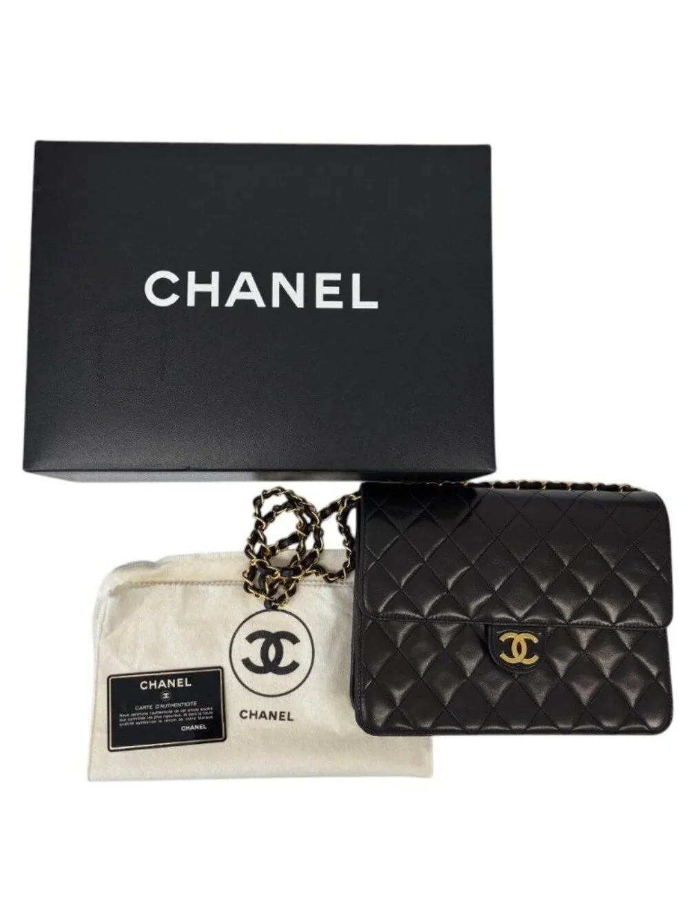 Chanel Quilted Lambskin Single Flap Chain Shoulder Bag Black